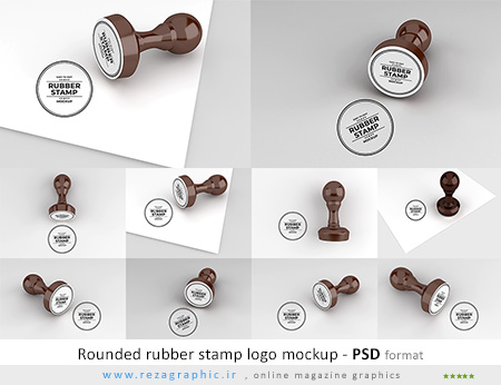 طرح لایه باز موک آپ مهر دایره ایی با لوگو - Rounded rubber stamp logo mockup